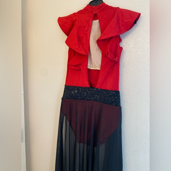 Weissman Elite Dance costume red black maxi mesh dress Alejandro D12165 SA adult - Picture 4 of 11